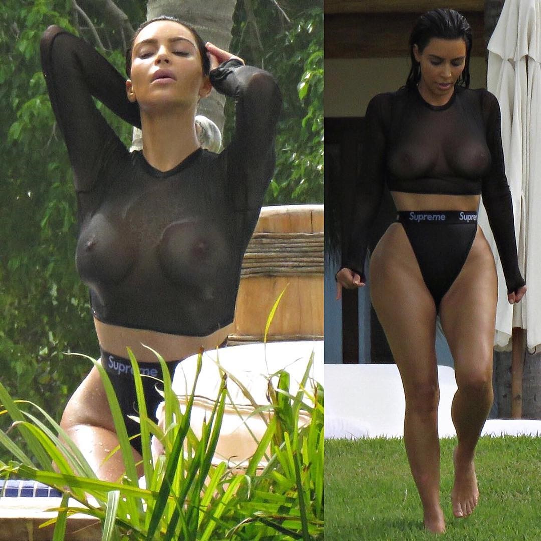 Kim Kardashian Exposes Bare Breasts As She Flaunts Extreme Cleavage In Sheer Netted Top
